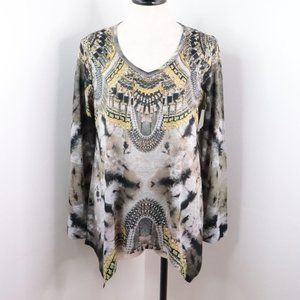 New One World Women's M Colorful Tribal Rhinestone Long Sleeve Tunic Knit Top